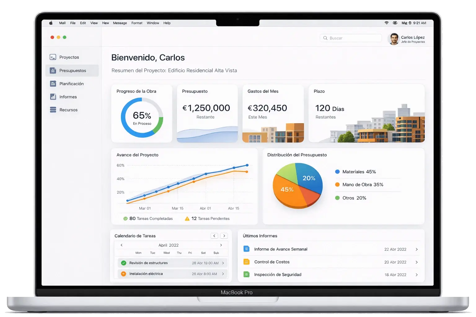 Dashboard de gestión de obras Accon